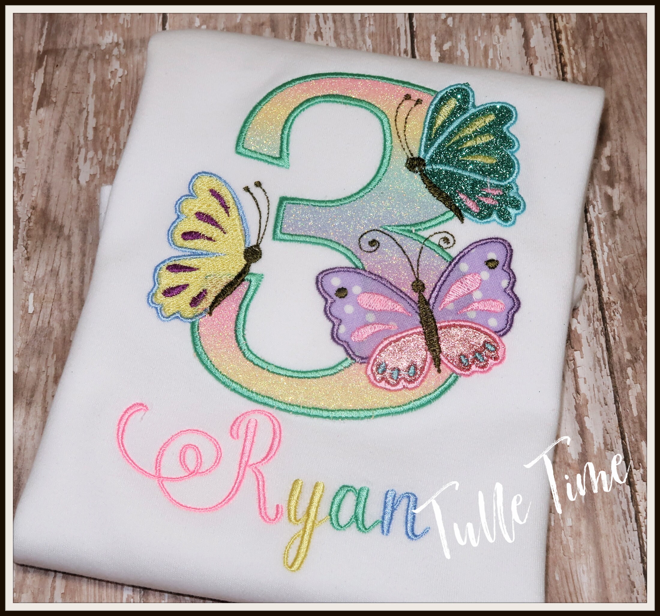 Butterfly Birthday Shirt Glitter All 