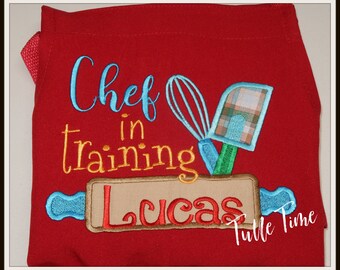 Boys Personalized Chef in Training Child Apron with Pocket for Boys and Girls Kitchen Cooking Baking Personalise