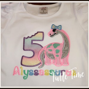 Brontosaurus Girly Dinosaur birthday Shirt, Dino birthday shirt, Embroidered Girl Dinosaur shirt 1st, 2nd, 3rd, 4th, 5th, 6th birthday shirt