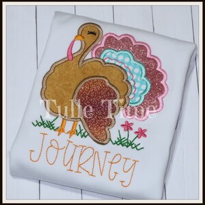 Turkey embroidered Autumn Fall Thanksgiving shirt All sizes long or short sleeve