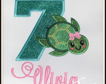 Sea Turtle birthday shirt, glitter Ocean birthday shirt, tropical birthday shirt, Aquarium birthday shirt