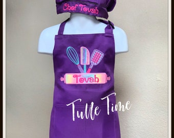 Personalized gift lightweight Child Apron with Pocket for Boys and Girls Kitchen Cooking Baking with chef hat