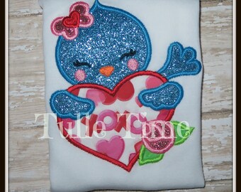 Blue Bird Birdie Valentine's day Valentines shirt Personalized all sizes glitter
