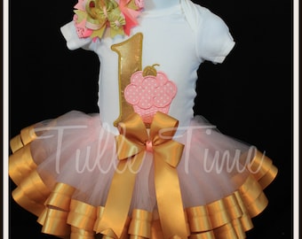 Gold golden pink 1st First Cupcake birthday  ribbon tutu dress size 6-12m, 12m or 18 m