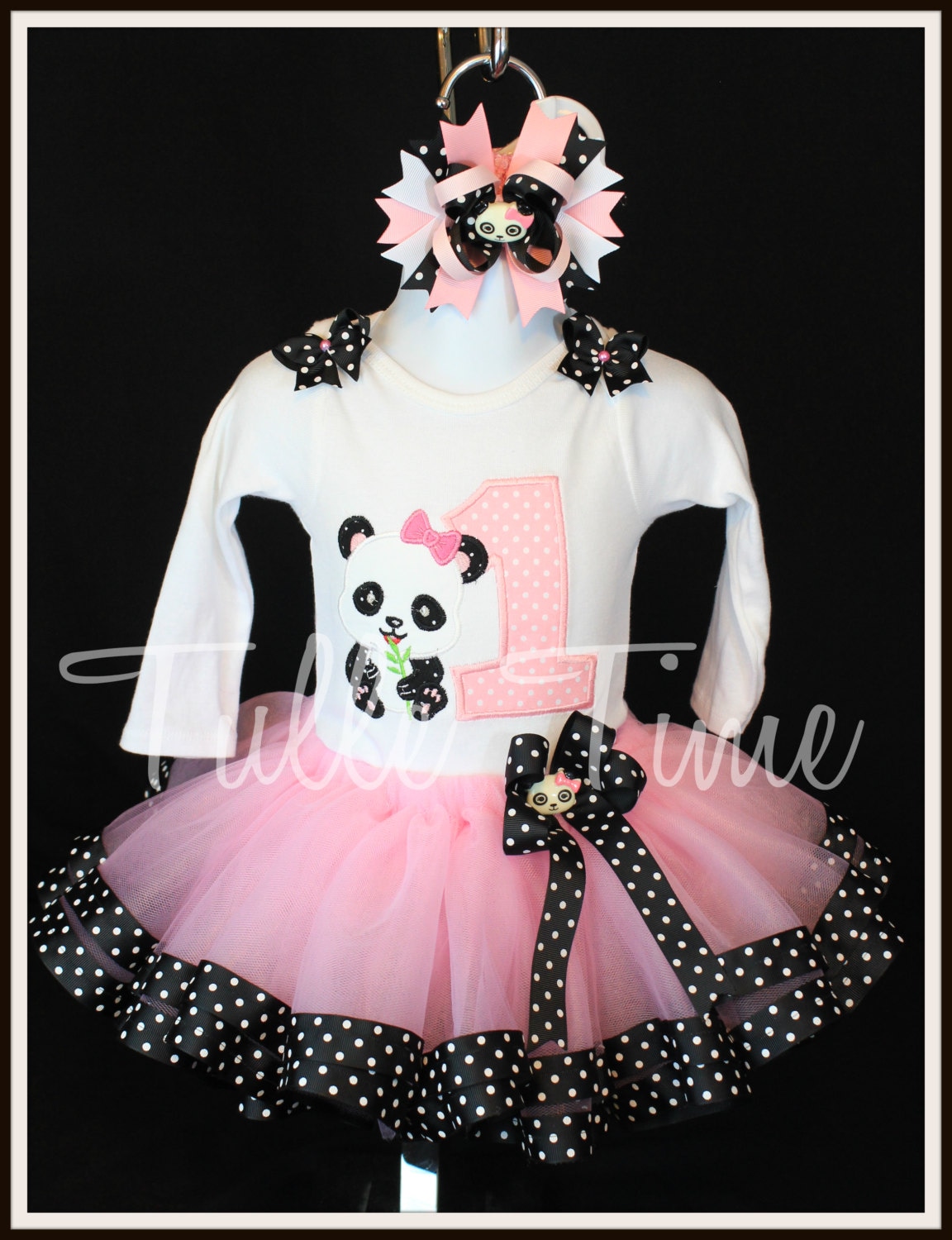 Conjunto de vestido de tutu con ribete de cinta de lunares y camisa de traje de cumpleanos de panda Etsy Espana