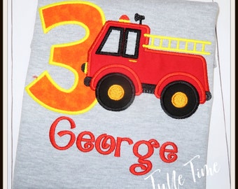 Firetruck Fire Truck birthday design Personalized  number birthday shirt All sizes