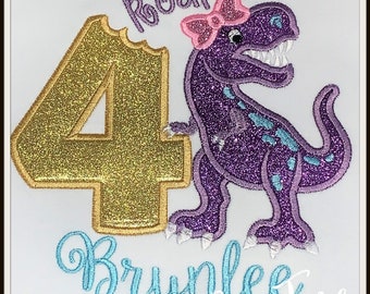 Dinosaur girls birthday Shirt, T-Rex birthday shirt, 3 Rex Dinosaur shirt, Embroidered Girl Dinosaur shirt 1st, 2nd, 3rd, 4th, 5th, 6th