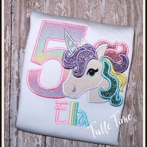 Unicorn birthday Shirt,  Rainbow Pastel Unicorn Birthday shirt, Unicorn birthday, Rainbow Unicorn outfit, Unicorn glitter embroidery