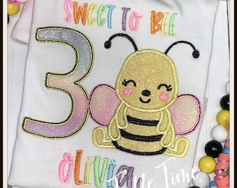 Bee birthday Shirt, Sweet to Bee birthday shirt, Embroidered Bug birthday shirt 1st, 2nd, 3rd, 4th, 5th, 6th birthday shirt