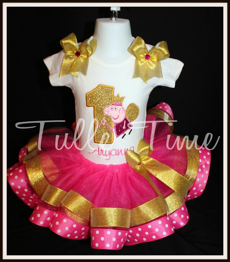 Gold Number Peppa Pig fairy ribbon trim birthday ribbon trim tutu dress size 6-12m 5t 12m 3t 4t 18m 24m 2t