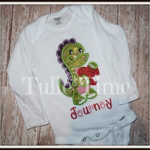 Personalized Girls Glitter dino dinosaur first 1st Valentine Valentines Day shirt or bodysuit image 1