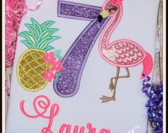 Pineapple friends Flamingo birthday shirt glitter Pineapple birthday shirt tropical