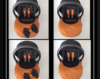 baby 1st stage car seat apron harness strap covers caramel black universal  handmade fitted apron cover personalised new padded bow