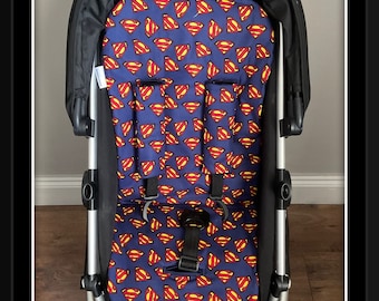 superman pram pushchair stroller liner slide on  chest pads padded new handmade baby toddler