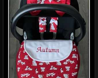 101 dalmations universal baby car seat apron cover harness covers double padded bow gift  personalised hand made fitted blanket fleece lined