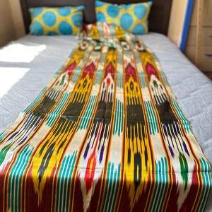 Vintage Uzbek Silk Ikat Fabric: Handloomed Geometric Textile