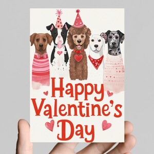 Niedliche Valentinstag Karte mit 5 Hunden | Druckbare digitale Datei für Hundeliebhaber