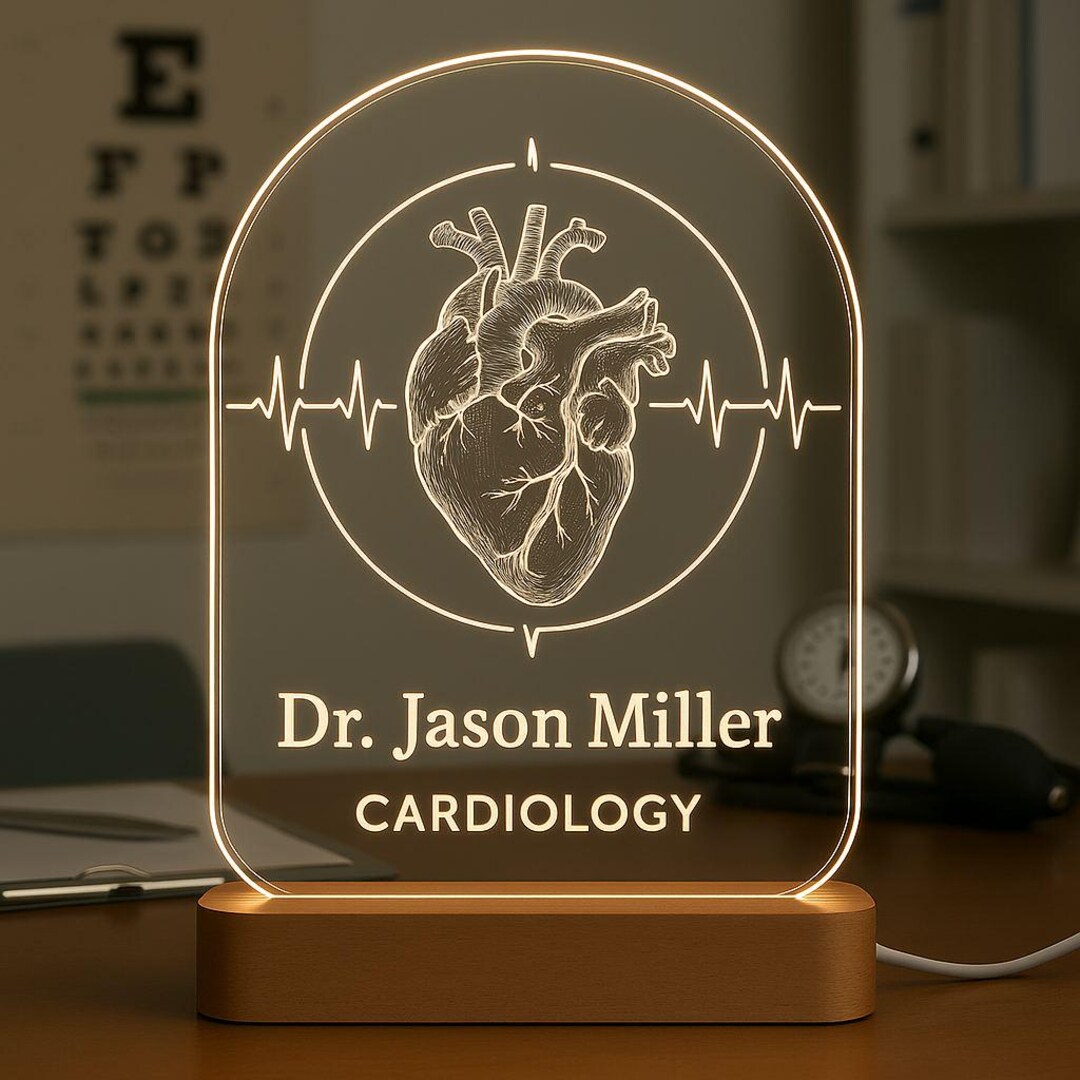 Cardiologist Custom Heart Lamp – Engraved ECG Office Decor ...