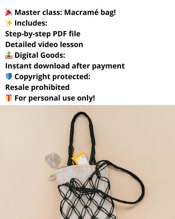 Macrame Market Bag PATTERN: DIY Net Tote, Beach Bag (PDF Tutorial