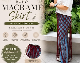 Boho Macrame Skirt, Handmade Cotton Beach Cover Up, Festival Outfit