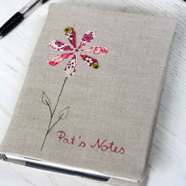 Personalized Notebook  - Flower on vintage linen