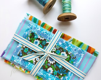 turquoise and green floral vintage fabric bundle for crafts