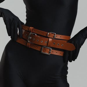 【cacharel】 BROWN LEATHER wide BELT Wide Copper Brown Leather Belt Women, Wide Leather Belt