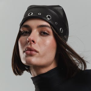 Leather bandana scarf, Leather headscarf, Grommet headband, Triangle headscarf, Bandana goth, Punk headband, Black bandana handmade