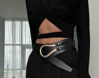 1990s Wide Asymmetric Brown Suede Leather Belt | Vintage  display picture 1