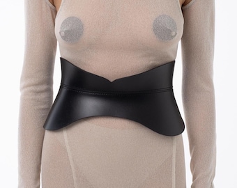 Leather Corset Belt, Wide Leather Belt, Black Peplum Belt, Women Waist Belt, Leather Gift for Her