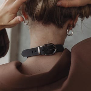 Leather buckle choker, Genuine leather choker collar, Leather choker collar harness, Handmade leather choker, Leather day collar for women