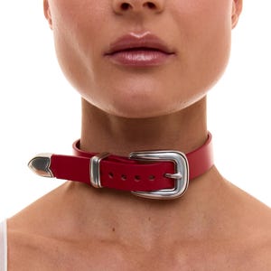 Leather choker collar adjustable, Handmade leather choker collar, Leather choker harness, Leather buckle choker, Genuine leather choker red