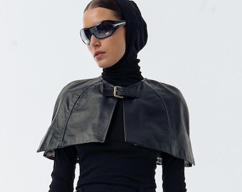 Real leather cape coat, Leather cape top, Leather poncho, Women cape jacket coat,Cosplay cape ladies,Women cape ren faire,Black leather cape
