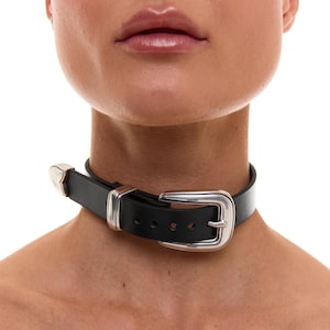 Real leather choker necklace, Leather choker collar adjustable, Leather choker harness, Leather buckle choker, Buckle choker western