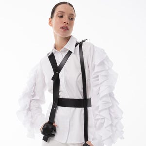 Leather chest harness female, Leather underbust harness, Festival harness leather, Plus size harnesses women, Festival harness black