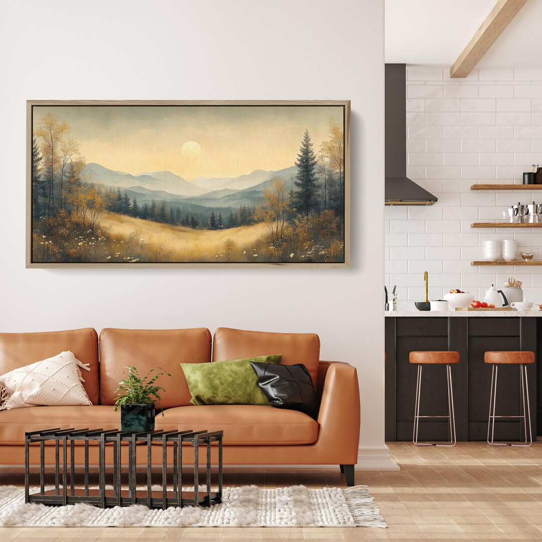 Golden Sunrise Landscape Canvas Wall Art – Meadow Mountain Nature ...
