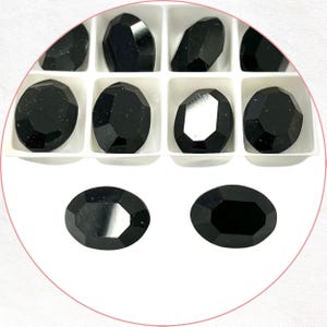 2 x Vintage 14 x 10 mm Oval Jet Black Swarovski Kristall Strass Spitze Chaton Steine Kunst. 4100 - SD14