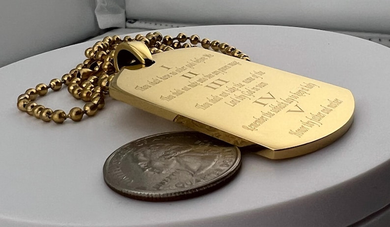 10 Ten Commandments Thick Stainless Steel Gold Plated IPG Dog Tag ...
