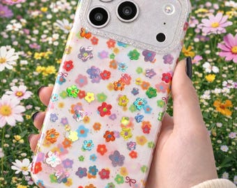 Colorful Floral Phone Case | Cute Flower Pattern Cover | Pastel Garden Aesthetic | Clear Protective Case Gift