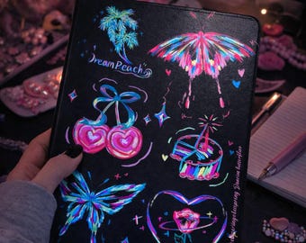Neon Butterfly Tablet Case Aesthetic Glow Style iPad Case Dreamcore Fairy Y2K Protective Cover Cute Dark Background Gift