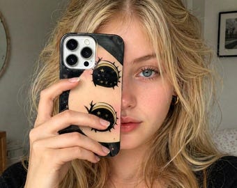 Retro Big Eyes Phone Case | Glossy Cartoon Face Protective Cover