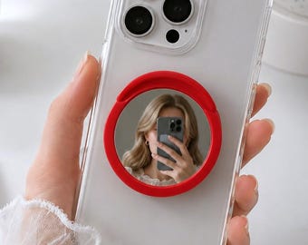 Mirror Phone Grip Stand, Wide Angle Selfie Mirror, Magnetic Adhesive Holder