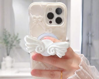 Angel Wing Phone Grip Stand, Magnetic & Adhesive Phone Holder, Handmade White Wing Grip, Aesthetic Phone Accessory Gift for Her