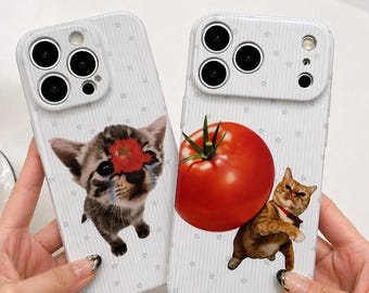 Cat Tomato Couple Phone Case: Funny Kawaii iPhone Accessory (Hard/Soft Cover)