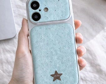 Star Pattern Leather Back iPhone Case | Soft Pastel Protective Cover