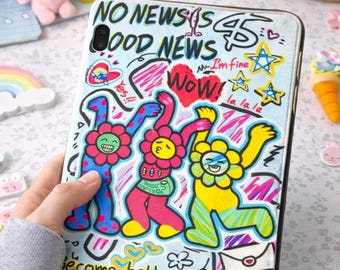 Doodle Art Tablet Case: Kawaii Cartoon Graffiti Style iPad Protective Cover
