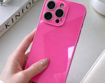 Colorful Glass Phone Case, Glossy Shockproof Phone Cover, Minimalist Clear Edge Case, Slim Protective Case, Aesthetic iPhone Case