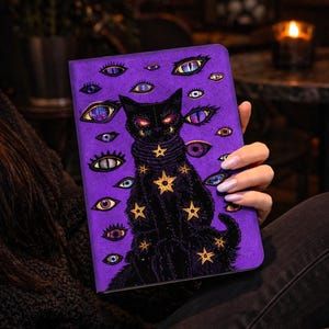 Gothic Black Cat Tablet Case | Aesthetic iPad Cover | Multi Eye Dark Fantasy Design | Witchy Grunge Protective Case