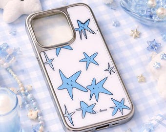 Cute Blue Aesthetic Phone Case | Kawaii Star Bunny Dog Cake Design | Soft Girl Dreamy Cartoon Cover | Pastel iPhone Case Gift
