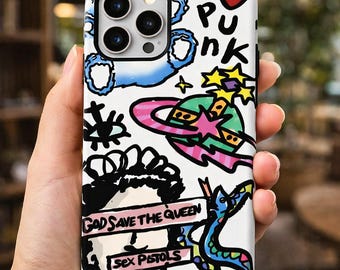 Graffiti Punk Phone Case – Street Art Doodle iPhone Case, Colorful Aesthetic Cover, Edgy Urban Style Gift